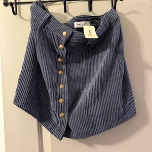 Impressions Navy Corduroy Skirt with Gold Buttons